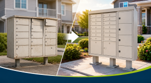 Two mailbox units - one in need of replacement and a current model.